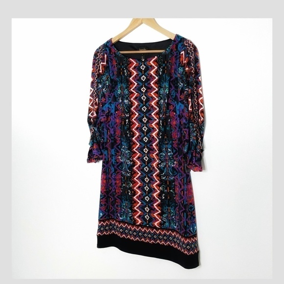 NWT Laundry Shift Dress Blue Jewel Multi Print Ruched 3/4 Sleeves Size 4 - Picture 10 of 10